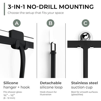 GÜTEWERK Silicone Shower Squeegee with 3-in-1 No-Drill Mount, Black, 13'' - color: Black, size: 13 Inches