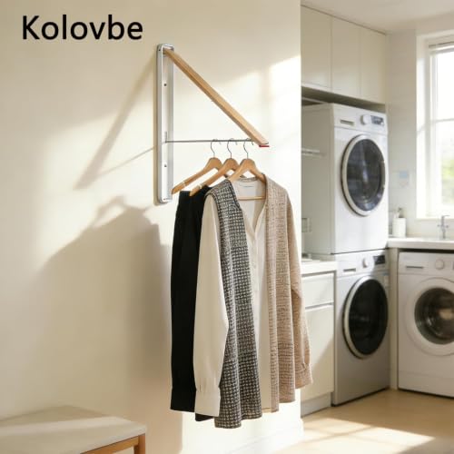 Clothes Drying Rack Wall Mounted for Laundry Balcony RV, Wood Color - color: Wood