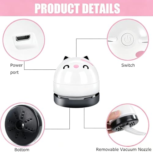 YUNYILAN Mini Desktop Vacuum Cleaner, Portable USB Vacuum Cleaner for Desk Mini Cute Cartoon Desktop Vacuum for Cleaning Eraser Crumbs, Dust, Crumbs, Computer, Keyboard and Car (White) - color: White