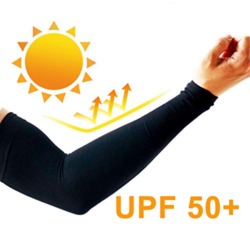 PFFY UV Protection Cooling Arm Sleeves for Men and Women UPF 50 Sun Sleeve - color: 1 Pair - Black+beige