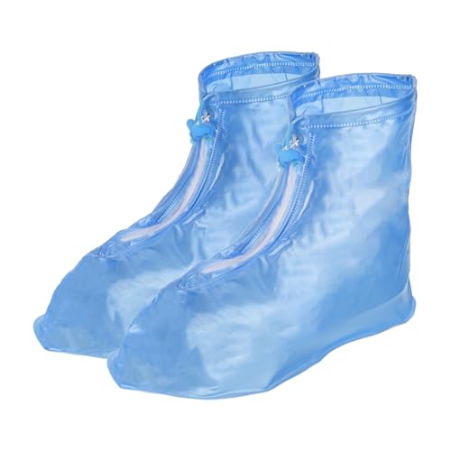 HARFINGTON Waterproof Shoes Cover S (US 4) Non-Slip PVC Reusable Overshoes Rain Galoshes Rain Shoe Protectors with Zipper for Man Women Rainy Outdoor, Blue - color: Blue, size: S (US 4)