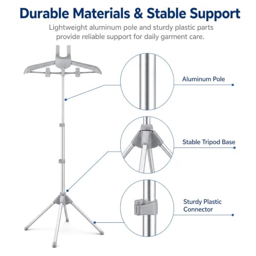 Foldable Garment Steamer Hanger Stand Kit, Adjustable Clothes Steaming Rack
