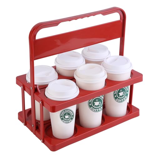 musbus Reusable Drink Carrier with Handle for Food Delivery Drivers, Portable Cup/Coffee Holder Accessories for Delivery, Foldable Drinks Caddy with Tray, Car Durable Plastic Festive Bottle, Vacation - color: Red, size: 6 CUP