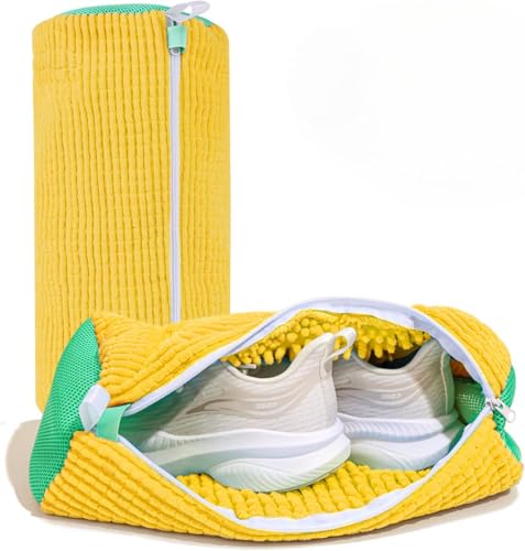 Shoe Washing Bags for Washer & Dryer (2-Pack) – Mesh Laundry Bags for Sneakers, Self-Locking Zipper, 39 x 19cm Large Size - color: Yellow 2 pcs