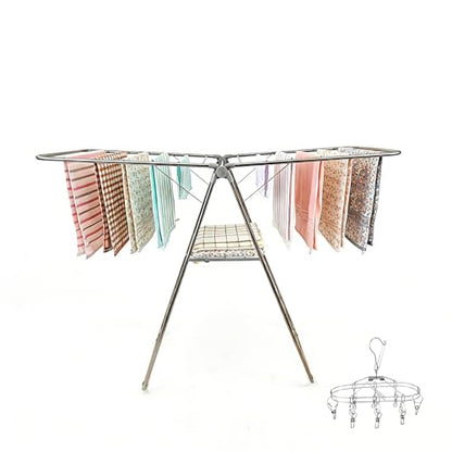 Clothes Drying Rack Foldable -Height Adjustable Laundry Drying Rack Large Space, Winged Laundry Rack with Sock Clips for Hanging Towels Clothes Dress Bedding Indoor Outdoor, Gray - size: 1-Level
