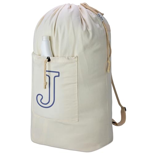 Laundry Bag Backpack Personalized Initial Canvas Laundry Bag, Letter J - color: Letter J, size: X-Large