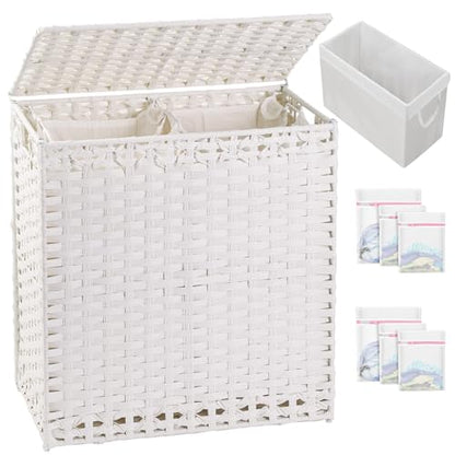 SETVSON Laundry Hamper with Lid Wicker Laundry Basket, White - color: White, size: 29.6 Gal