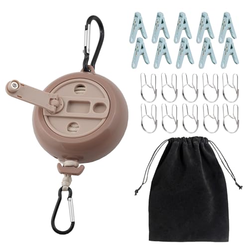 32Ft Portable Travel Clothesline is Also an Outdoor Camping Clothesline, Cruising Clothesline for Drying Clothes on Cruise Ships with 10 Windproof Clips, 10 Clothespins, 1 Storage Bag (Apricot) - color: Apricot