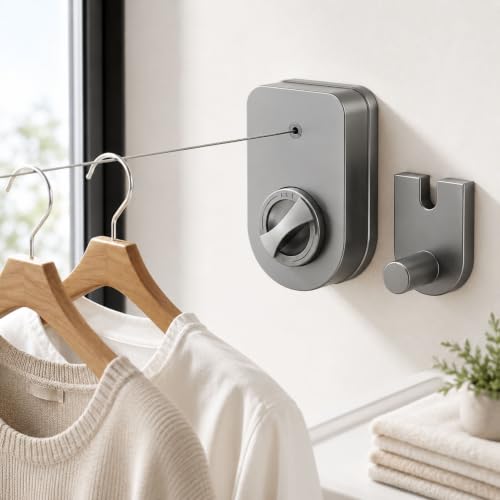 ROOM127 Retractable Clothesline, 16.4 FT Stainless Steel Laundry Line, Gray - color: Gunmetal Gray