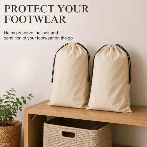 Cotton Shoe Travel Bags with Drawstring, Pack of 3, 15 x 12 inch - size: Small (15"×12")