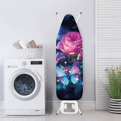 Butterfly Rose Ironing Board Cover Universal Stretchy Stain Reisstant Cover for Ironing Board with Adjustable Straps Ironing Board Accessories - color: Butterfly Rose 1