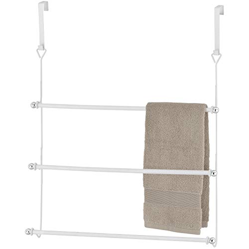 MyGift 3 Tier Over Door Towel Holder White Metal Bathroom Drying Rack - color: White
