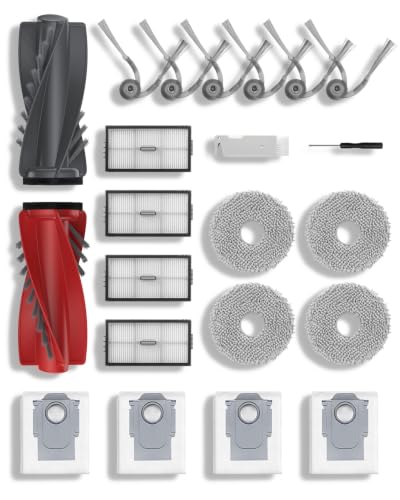 21 Pack Replacement Parts Kit for Saros 10R / Saros 20 / Qrevo CurvX Robot Vacuum, with Dual Zero-Tangling Main Brush, 4 HEPA Filters, 4 Dust Bags, 6 Side Brushes, 4 Mop Pads, 2 Cleaning Tools - size: Saros 10R Kit 21pcs
