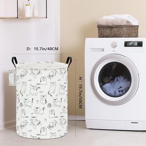Round Laundry Basket Collapsible Storage Hamper Organizer Cat - color: Cat