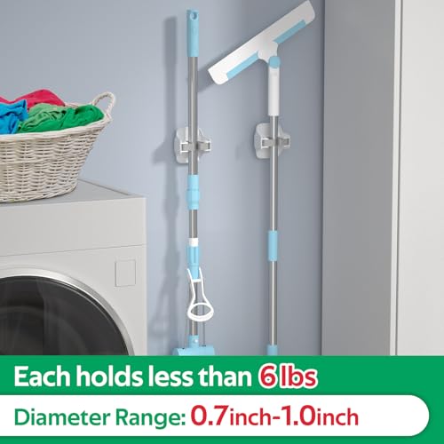 reliahom Broom Holder Wall Mount Mop Grippers organizer wall hanging, 3Pack - color: White, size: 3 Pack 1Rack