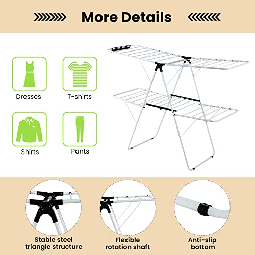 S AFSTAR 2-Layer Clothes Drying Rack, Folding Laundry Drying Rack w/Height-Adjustable Gullwing, 33 Rails & 26 Clips, Collapsible Laundry Hanger, Indoor/Outdoor Portable Dryer for Clothes Shoes Towels - style: 4 Wings