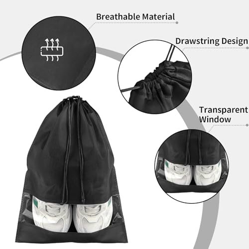 Black Travel Shoe Bags - 5 Pcs Non-Woven Packing Bags with Clear Window - color: Black, style: 5 Pack