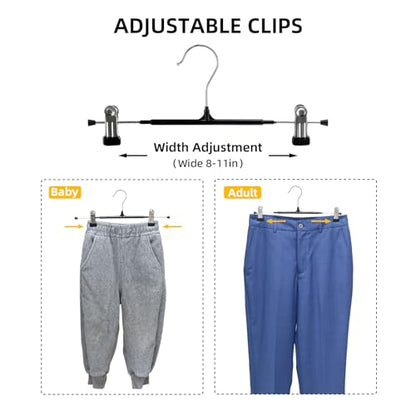 30 Pack Pants Hangers with Clips, 12 Inch Adjustable Skirt Hangers, Space Saving Non-Slip Clip Hangers with 360° Swivel Hook for Jeans, Shorts, Socks, Scarves