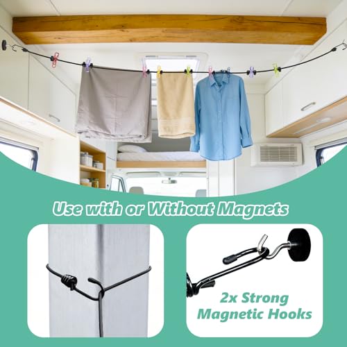 Magnetic Travel Clothesline for Cruise - Clothesline with 2 Magnetic Hooks
