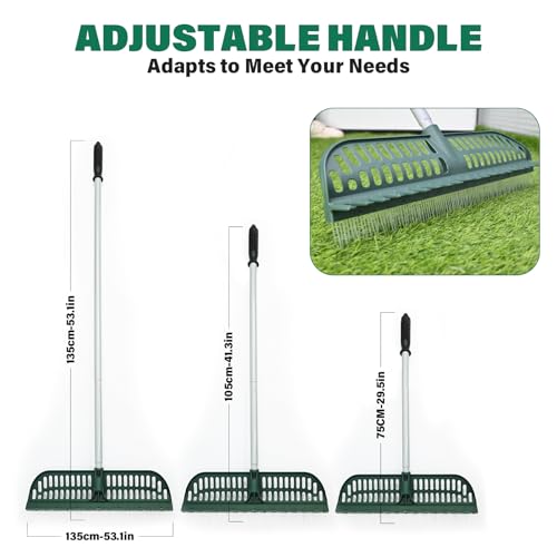 SOYUS Artificial Turf Rake, 2-in-1 Turf Sweeper for Carpets & Garden Lawns - color: Green