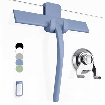 GÜTEWERK Silicone Shower Squeegee with 3-in-1 No-Drill Mount, Blue, 9'' - color: Blue, size: 9 Inches