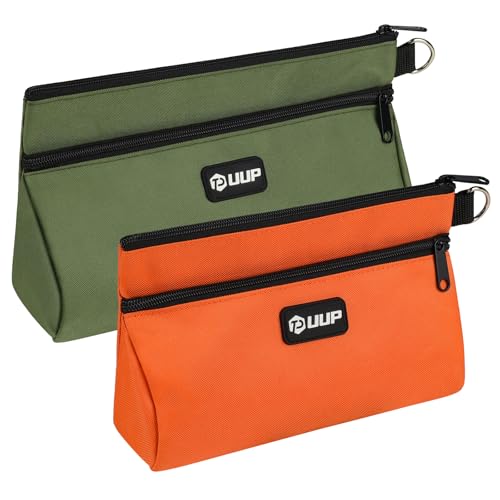 Tool Pouch 2-Pack 12" 10", Divider Zipper Bag, Small Tool Box Organizer - color: Wedge-Orange/Green 2Pack, size: 12"x7"&10" x 6"
