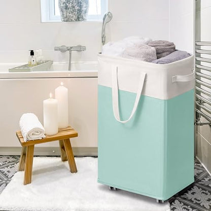 Goodpick Laundry Basket with Wheels, 75L Laundry Hamper with Wheels, Large Laundry Basket with Removable Wash Bag, Clothes Hamper for Laundry, Blue&White - color: Blue & White 1-Pack