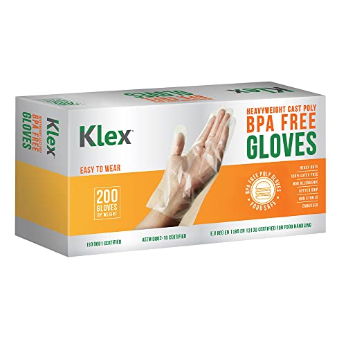 Klex 200 BPA Free Disposable Heavyweight Cast Poly CPE Gloves, Embossed PE Plastic Glove for Food Handling Food Prep Safe, Latex & Powder Free (200 Count, Medium) - size: Medium (Pack of 200)
