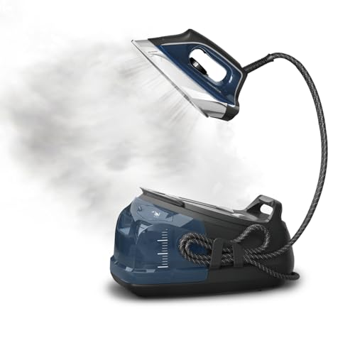 Rowenta Steam Station, Stainless Steel Soleplate, Professional Iron Steamer for Clothes, 1.1L Removable Tank, Fast Heat Up, 1800 Watts, Blue Clothes Iron, DG8624 - style: High-Pressure Steam Iron System