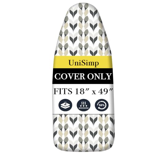 UniSimp Ironing Board Cover and Pad 18"x49" Extra Thick Natural Cotton, Scorch and Stain Resistant Iron Board Cover, Wide Ironing Board Cover with Fasteners Heavy Duty Heatproof Elastic Edge Foliage - color: Foliage, size: 18" x 49"