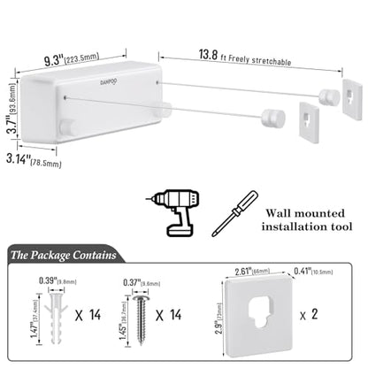 Danpoo Retractable Clothesline, 2x13.8ft Stainless Steel Clothes Line for Indoors/Outdoors, Wall-Mounted Laundry Drying with Auto-Lock, Heavy Duty(White) - color: White