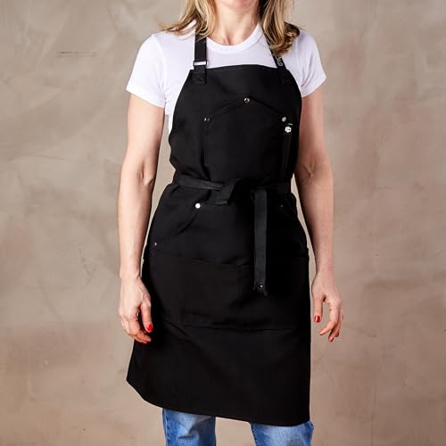 HexClad Eco Modern Chef Apron for Cooking and Grilling, Professional HexTwill Fabric Aprons with Pockets - color: Onyx