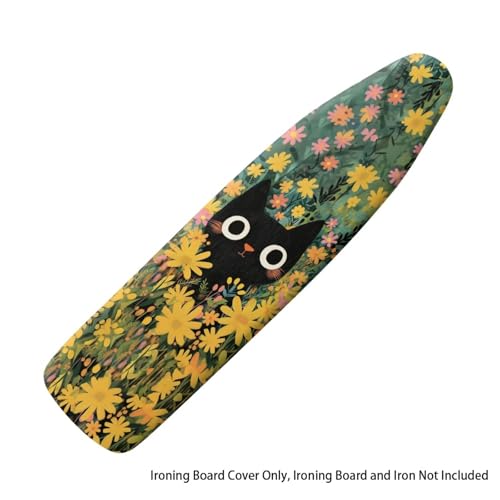 Cat Flower Ironing Board Cover and Pad, 16x55 Inches Standard Size Heavy Duty Silicone Ironing Board Cover Iron Boards Covers with Elastic Edge - color: Cat Flower2