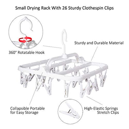 Foldable Clip Hangers with 26 Drying Clips, Underwear Hanger with Clips, Plastic Laundry Clip and Drip Drying Hanger for Socks, Bras, Lingerie, Clothes, Sturdy, White - color: White, size: 1 PC