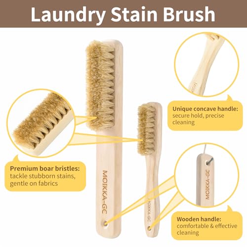 Large + Small Laundry Stain Brush Set with Soft Boar Bristles - size: Large&Small