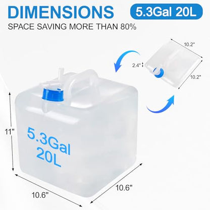 2 Pack Collapsible Water Container with Spigot,BPA Free Food Safe Camping Water Storage Carrier Jug for Outdoors Hiking Backpack & Survival Kit, Foldable Portable Water Canteen(10L/5.3 Gallon)