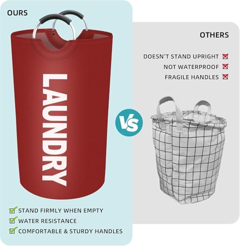 Vivicreate 115L Large Laundry Basket, Tall Collapsible Laundry Hamper with Aluminum Handles, Foldable Freestanding Clothes Storage Bin for Bedroom, Dorm, Bathroom (RED) - color: RED