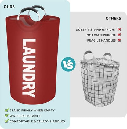 Vivicreate 115L Large Laundry Basket, Tall Collapsible Laundry Hamper with Aluminum Handles, Foldable Freestanding Clothes Storage Bin for Bedroom, Dorm, Bathroom (RED) - color: RED