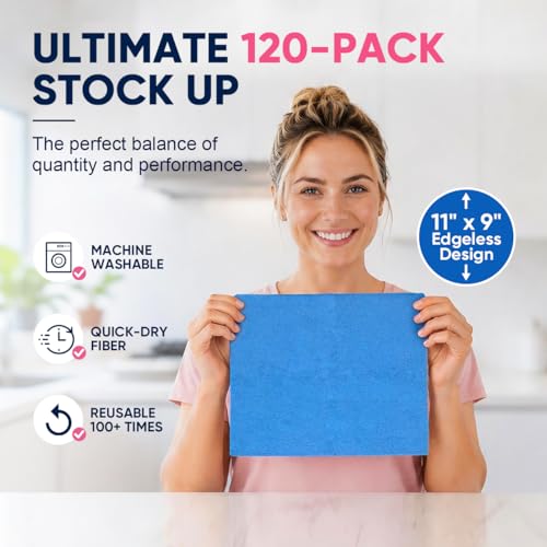 GLIMGLINT Microfiber Cleaning Cloth 150 Pack, Reusable Paper Towels 11 x 9 - color: Blue/Pink/Grey