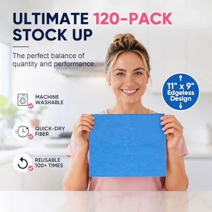 GLIMGLINT Microfiber Cleaning Cloth 150 Pack, Reusable Paper Towels 11 x 9 - color: Blue/Pink/Grey