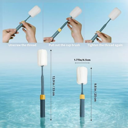 Dishwashing Foam Sponges Brush Telescopic Long Handle Scrubbing Brushes Clean Dishes, Sinks,Cookware,Coffee Glasses Pot Milk Cup Mugs Wine Bottle (4pcs) - size: 4 Sponge Brush
