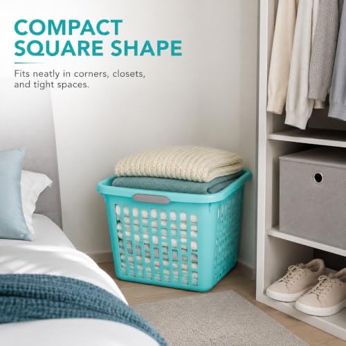 Teal Laundry Basket 1.5 Bushel Square with 2 Handles - color: Blue 1.5 Bushel