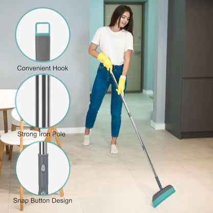 Multifunction Rubber Air Broom, Silicone Floor Squeegee Broom with 59" Long Handle, Scraping Broom for Floor Bathroom Kitchen Shower Tile Pet Hair Fur Marble Glass Water Window Foam Cleaning, Blue - color: Blue Air Broom