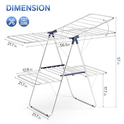 APEXCHASER Large Stainless Steel Clothes Drying Rack, Generous Drying Area - color: Matte Blue, size: 4 Wings