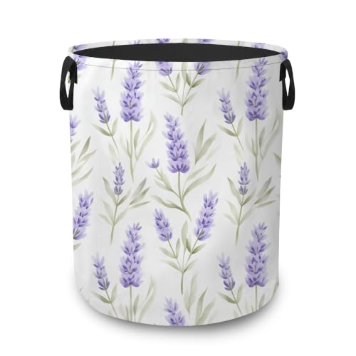 Lavender Flowers Dirty Clothes Hamper,Foldable Laundry Basket with Handles,Watercolor Floral Waterproof Oxford Cloth Storage Bin for Bedroom Bathroom Nursery,16 x 20 Inch - color: Lavender Flowers,Watercolor Floral