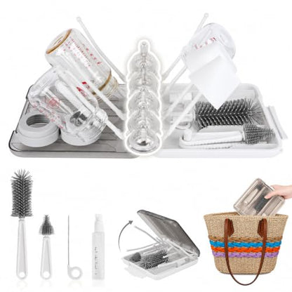 Travel Bottle Cleaner Kit, 6-in-1 Baby Bottle Brush Set with Silicone Brush - color: White