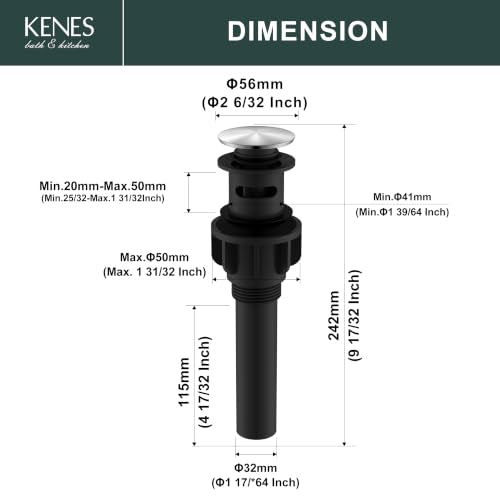 KENES Brushed Nickel Bathroom Sink Drain Pop Up Sink Drain with Overflow - color: Brushed Nickel, size: Big Pop up Cap (With Overflow)