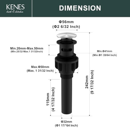 KENES Brushed Nickel Bathroom Sink Drain Pop Up Sink Drain with Overflow - color: Brushed Nickel, size: Big Pop up Cap (With Overflow)