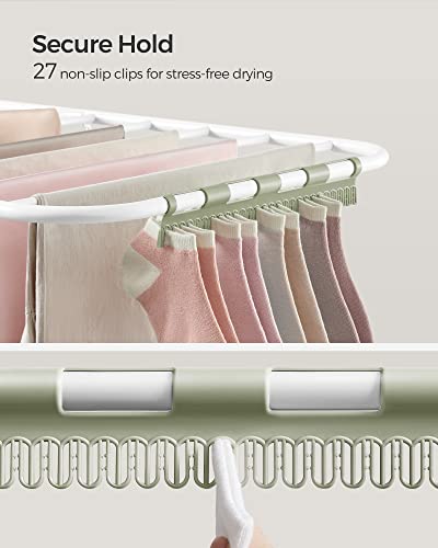 SONGMICS Clothes Drying Rack, Foldable Space-Saving Laundry Drying Rack - color: White + Green, size: 1 Tier （21.7"d x 58.3"w x 39.4"h）
