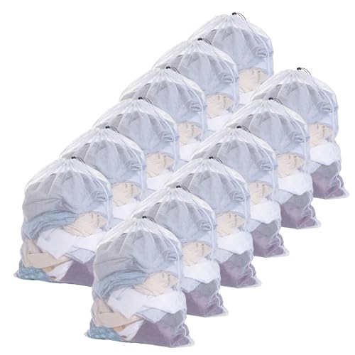 12 Pack Mesh Laundry Bag with Drawstring Closure, 24" x 35" Heavy Duty Extra Large Laundry Bags for Travel, Storage, College, Dorm and Apartment Dwellers, Machine Washable